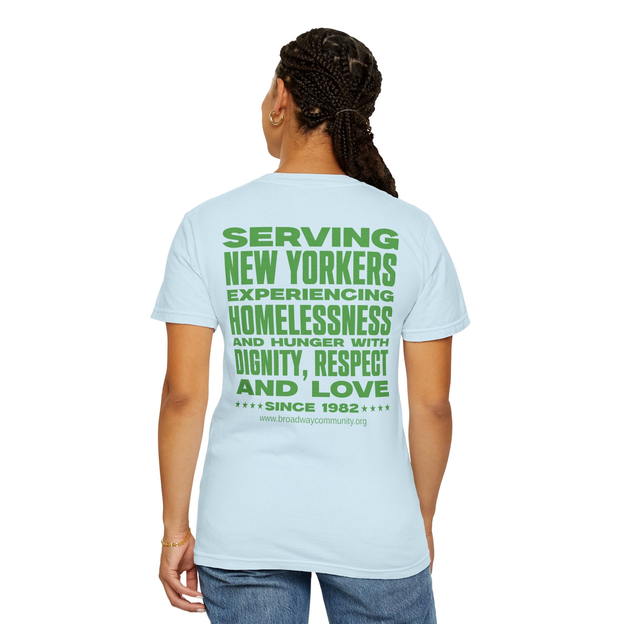 Serving New Yorkers Light Blue T-Shirt – Broadway Community Collection